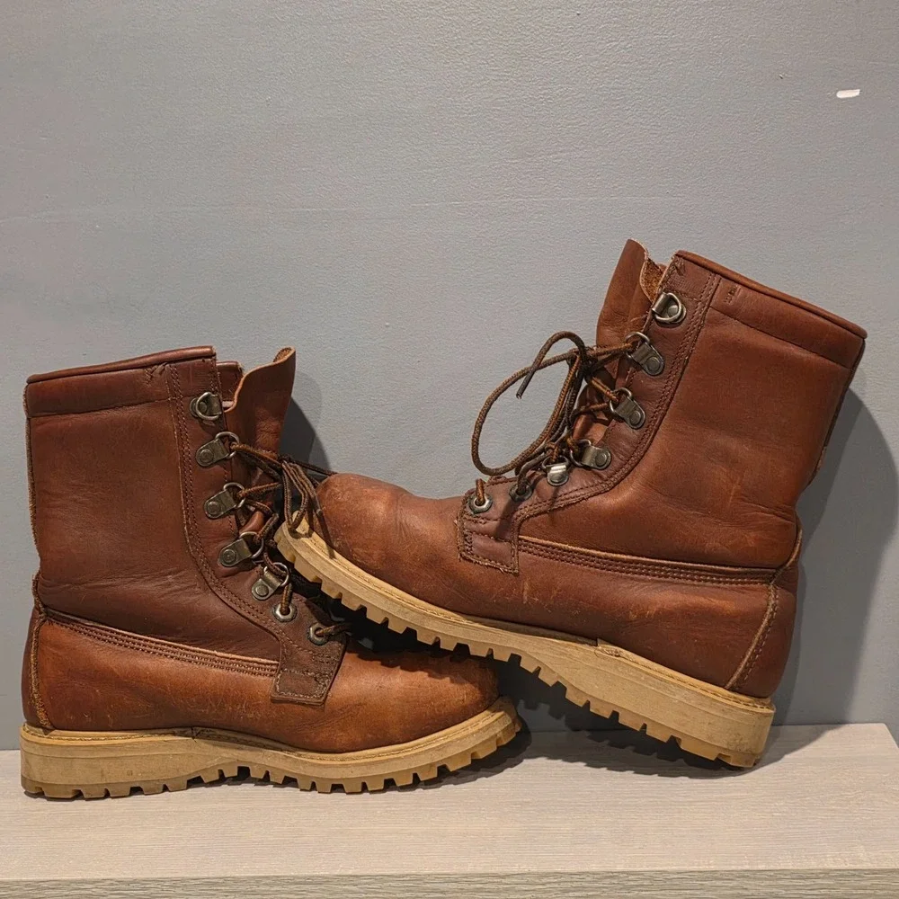 L.L. Bean Combat Ankle Work Boots‎ Mens 7M Brown Genuine Leather Lace Up
